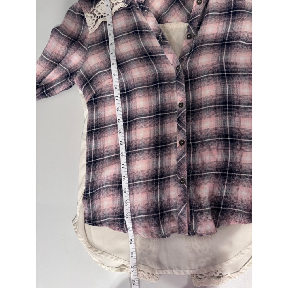 Jolt Plaid Button Down Shirt Pink Black Lace Small - Picture 10 of 12